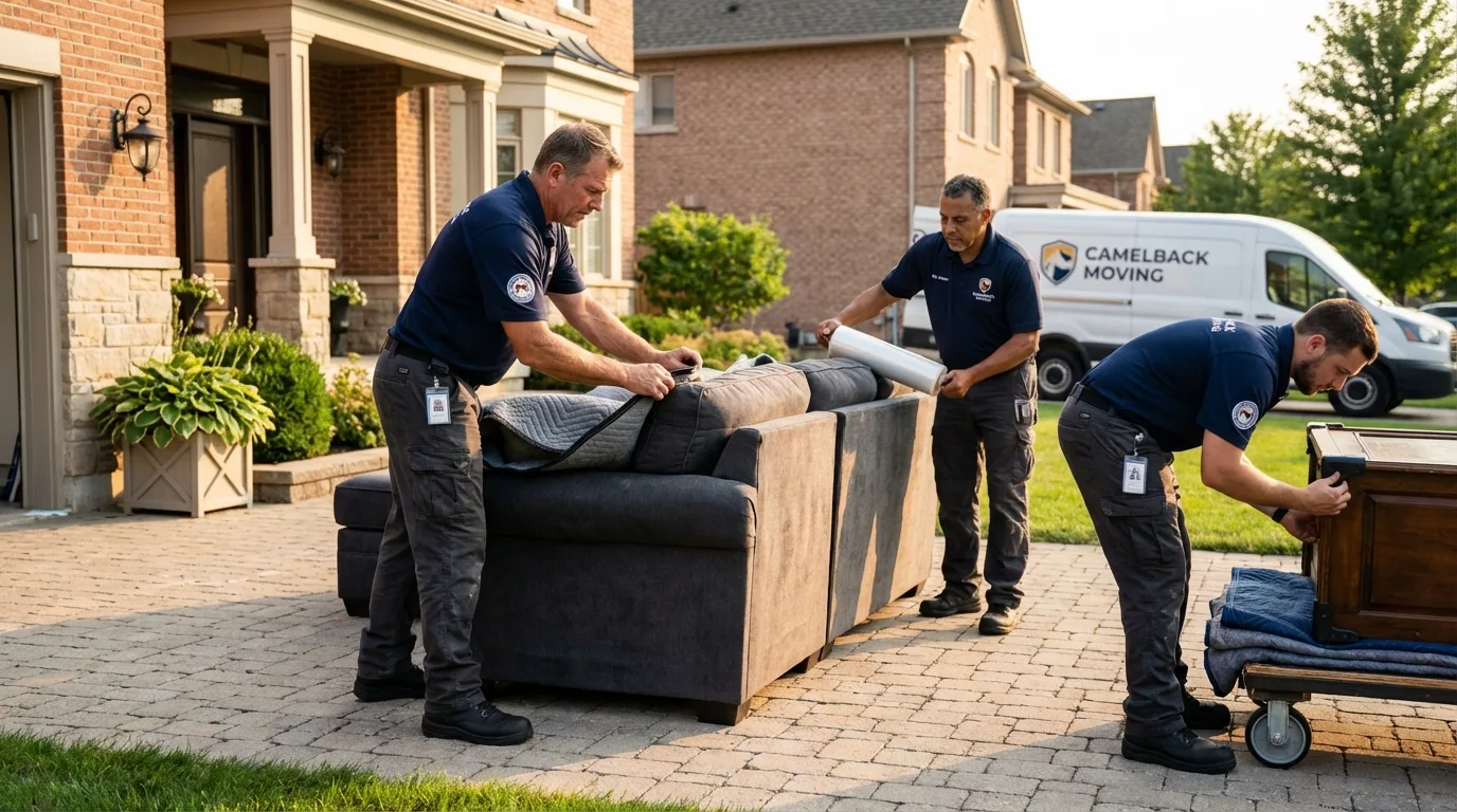 Large estate moving crew wrapping furniture in Shirley, MA